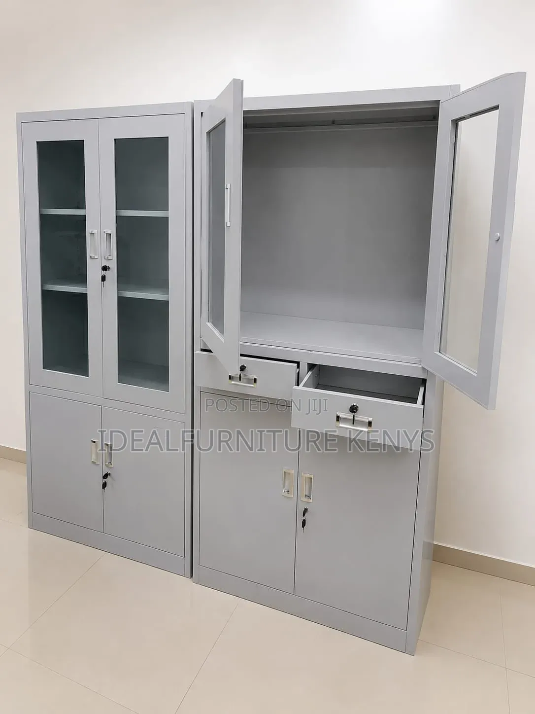 Metal Filing Cabinet - 4 Door Office Storage Cabinet With Glass Doors