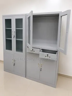 Metal Filing Cabinet - 4 Door Office Storage Cabinet With Glass Doors
