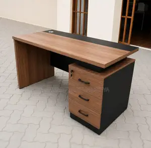 Walnut Modern Office Table With 3-Drawer Lockable Cabinet
