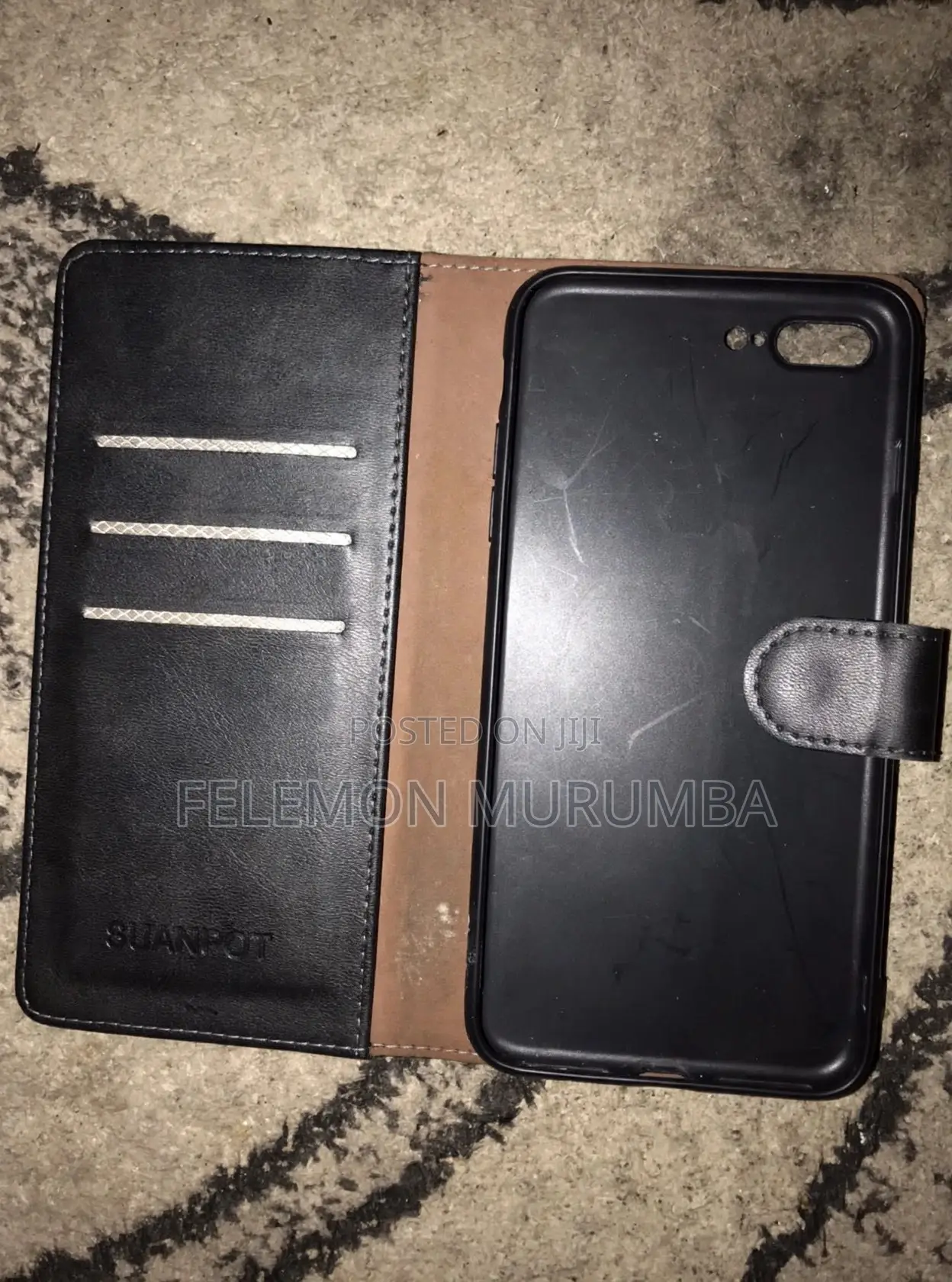 iPhone 7 Plus Leather Flip Cover - Black (Wallet Case)