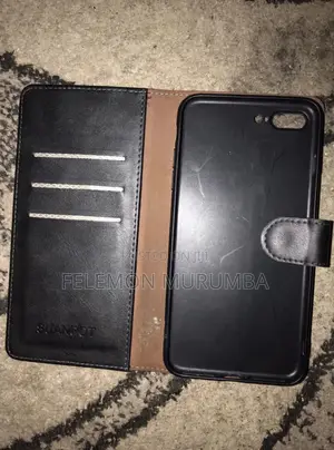 iPhone 7 Plus Leather Flip Cover - Black (Wallet Case)