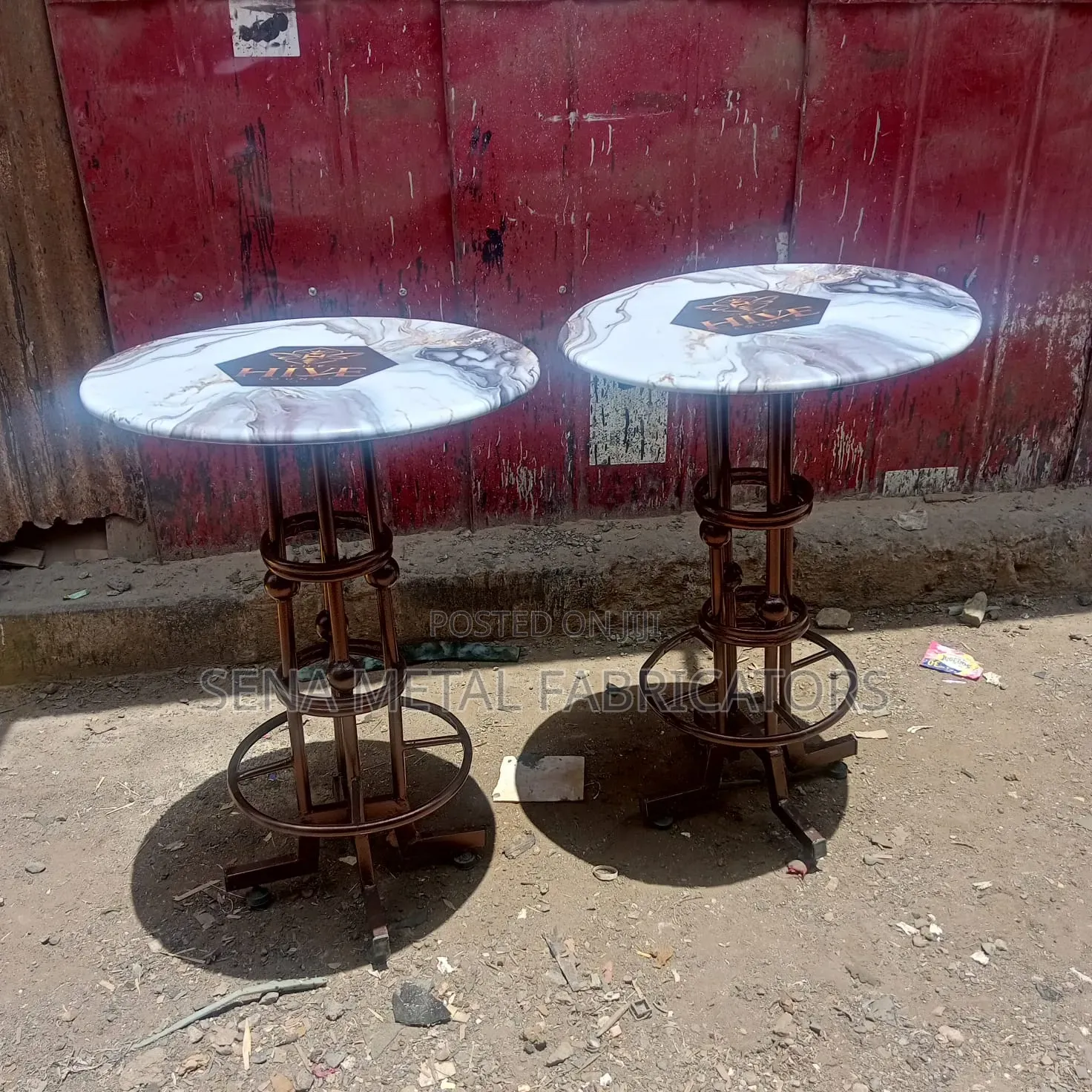 Unique Bar Tables,each With a Copper Metal Frame