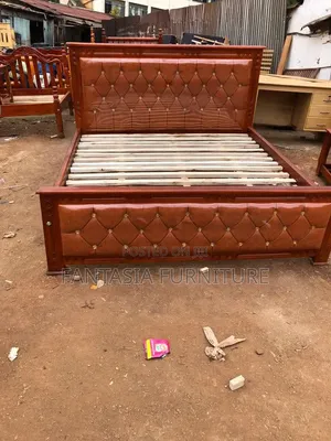 5 by 6 Brown Fabric Wooden Bed