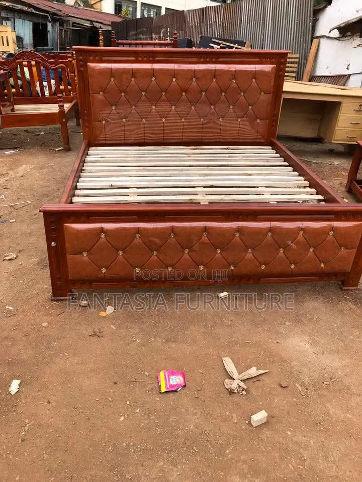 5 by 6 Brown Fabric Wooden Bed