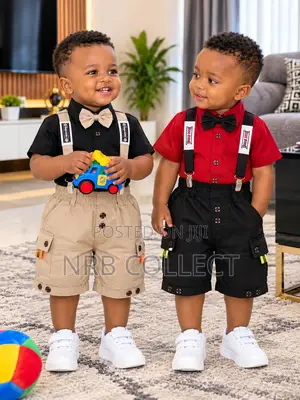 Boys 4 PC Set Cotton Shirt Soft Khaki Short Suspender Bowtie