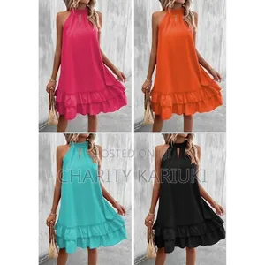 Sleeveless Halter Ruffle Hem Minidress