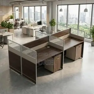 Office Workstation : 4-Way Dark Wood Modular Workstation