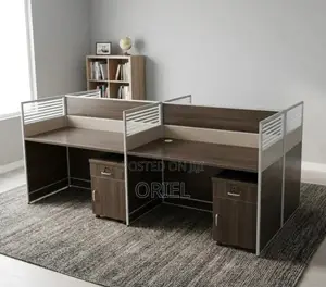 Office Workstation : 4-Way Dark Wood Modular Workstation
