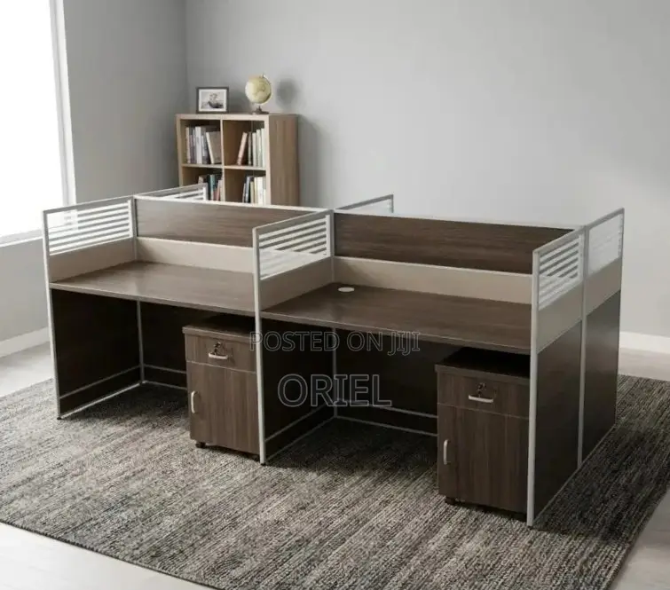 Office Workstation : 4-Way Dark Wood Modular Workstation