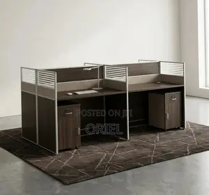 Office Workstation : 4-Way Dark Wood Modular Workstation