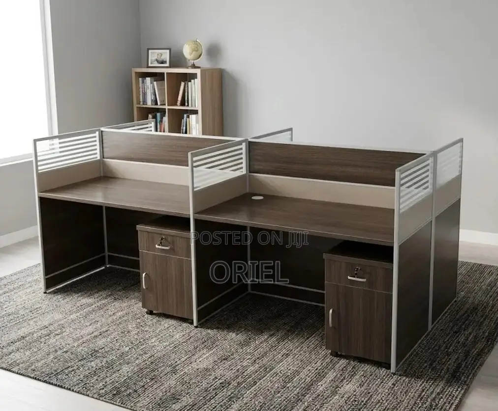 Office Workstation : 4-Way Dark Wood Modular Workstation