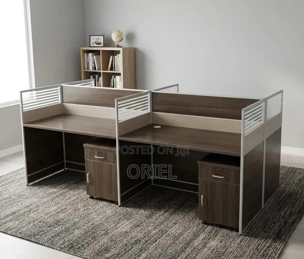 Office Workstation : 4-Way Dark Wood Modular Workstation