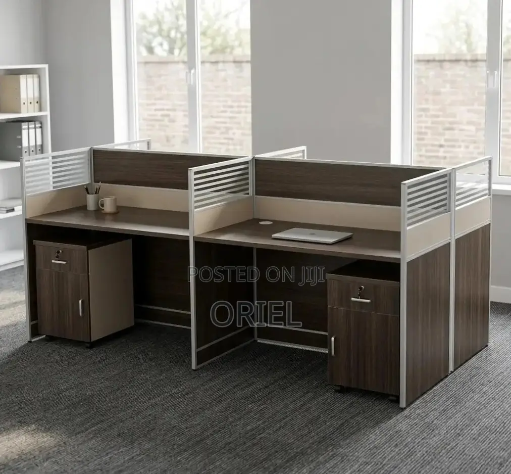 Office Workstation : 4-Way Dark Wood Modular Workstation