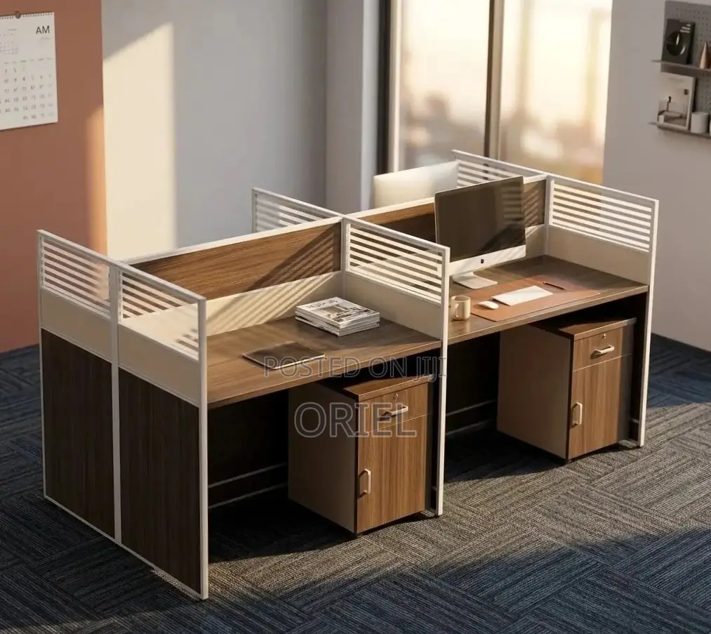 Office Workstation : 4-Way Dark Wood Modular Workstation