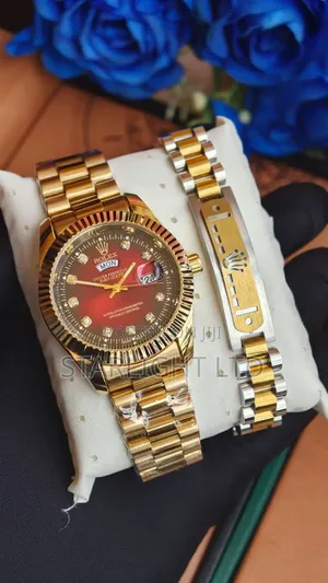 Gold Dial Watch Elegant Bracelet 2-Piece Collection
