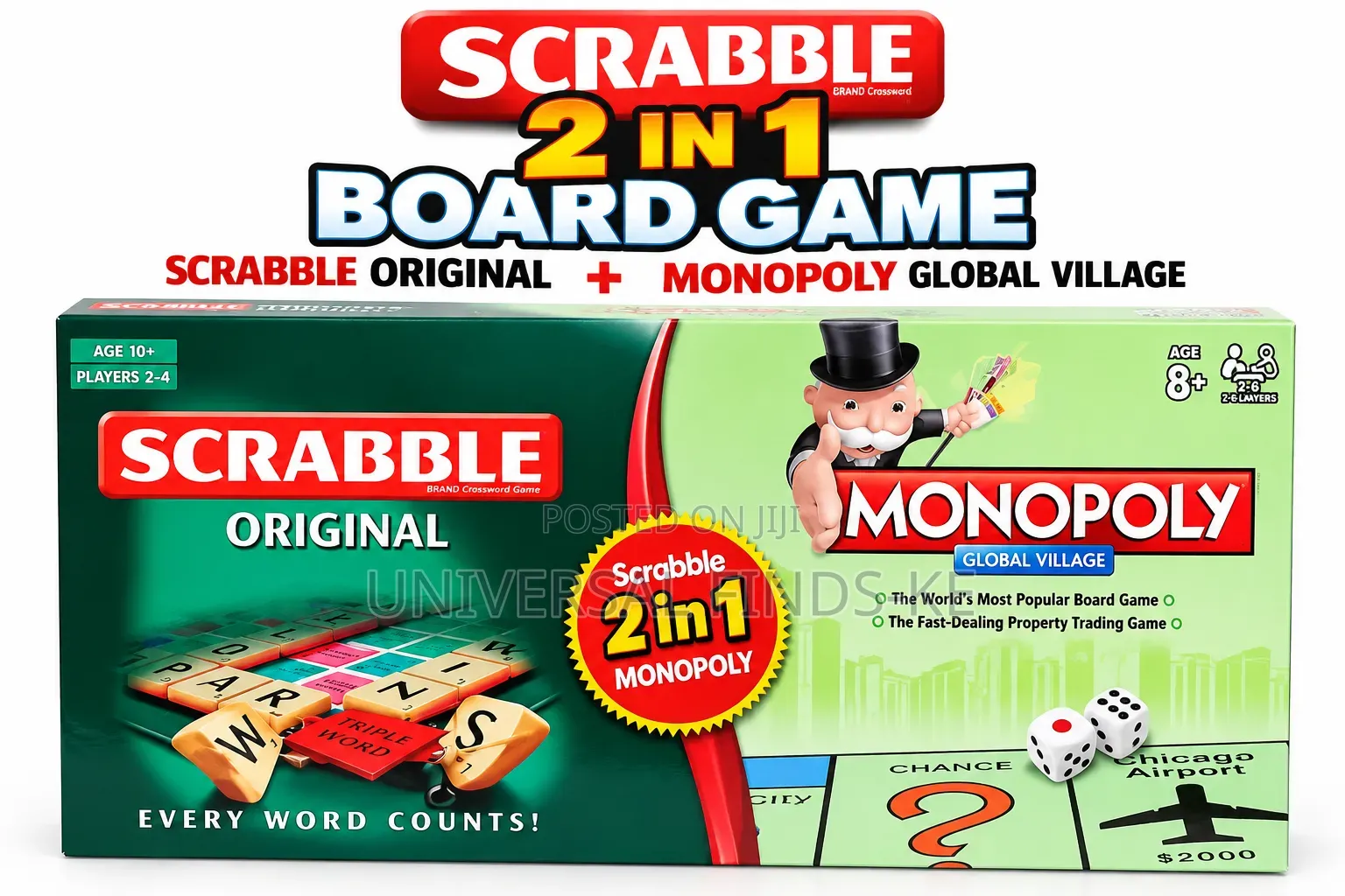 2 in 1 Monopoly Scrabble Game Set Family Board Games Everyone