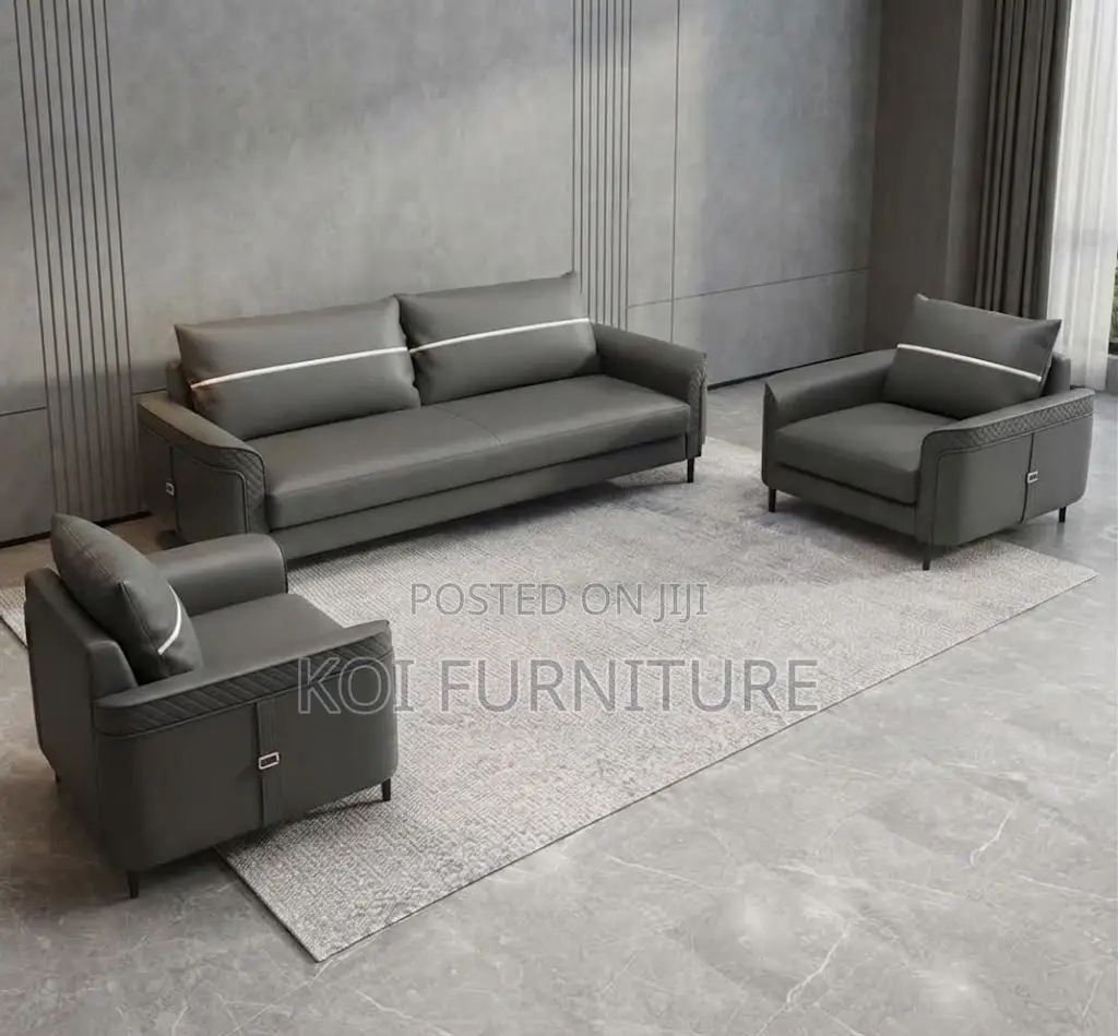 Office Sofa; Five Seaters Diplomatic Leather Grey Sofa Set