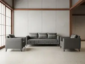 Office Sofa; Five Seaters Diplomatic Leather Grey Sofa Set