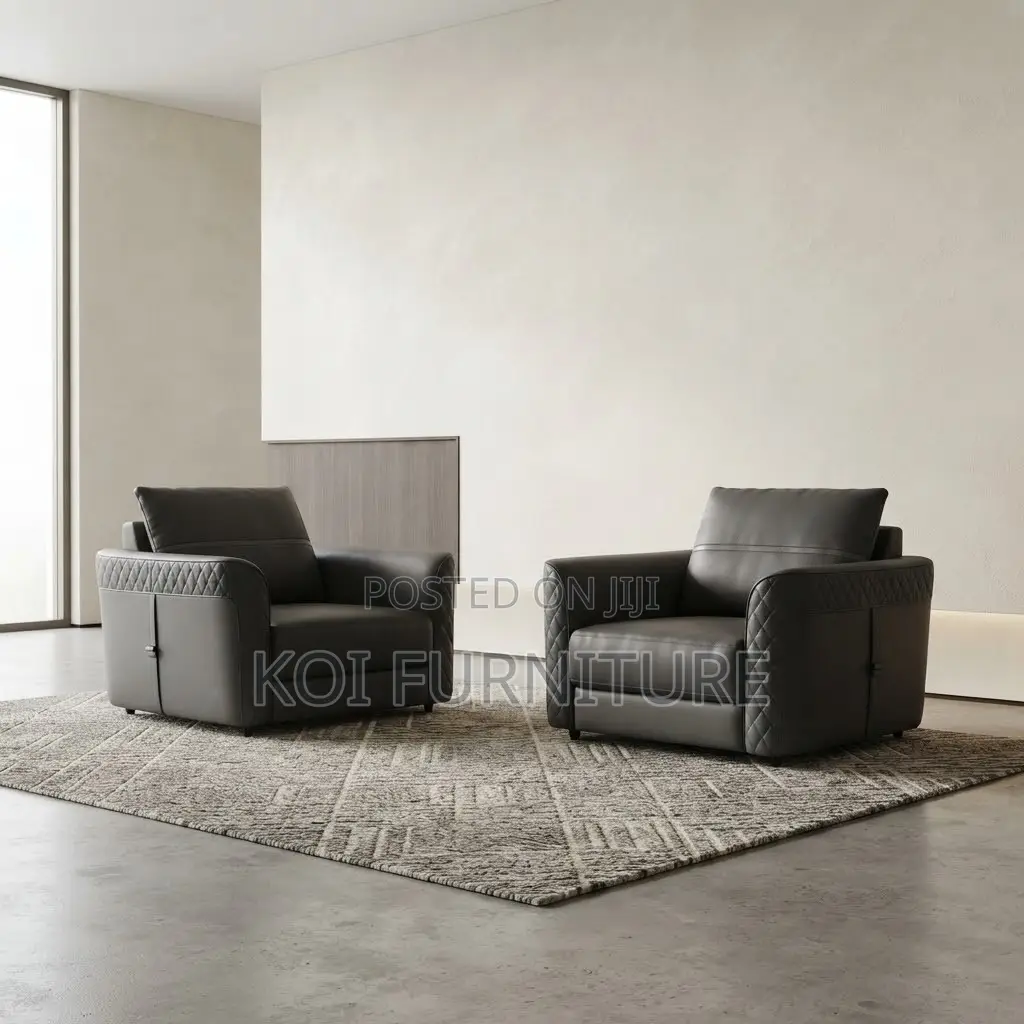 Office Sofa; Five Seaters Diplomatic Leather Grey Sofa Set