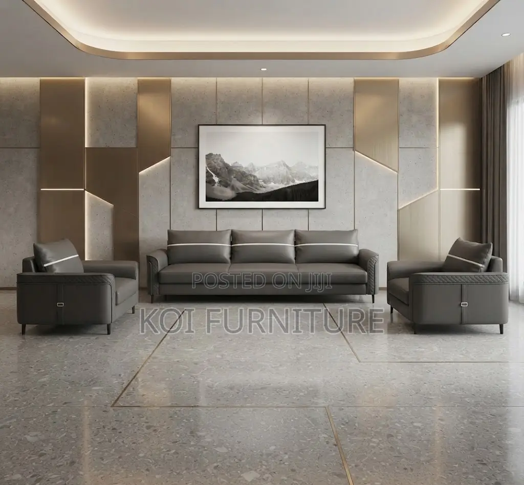 Office Sofa; Five Seaters Diplomatic Leather Grey Sofa Set