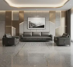 Office Sofa; Five Seaters Diplomatic Leather Grey Sofa Set