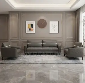 Office Sofa; Five Seaters Diplomatic Leather Grey Sofa Set