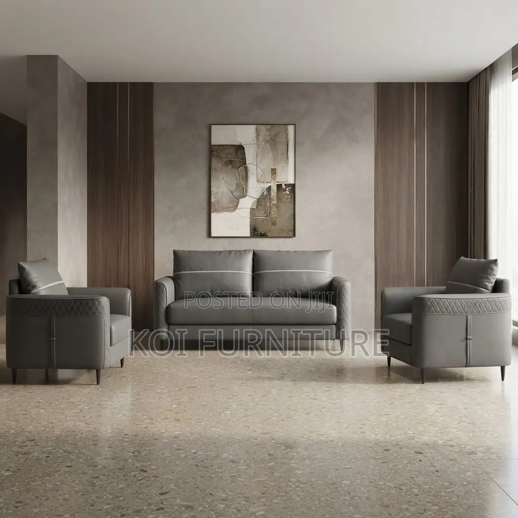 Office Sofa; Five Seaters Diplomatic Leather Grey Sofa Set