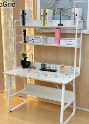 Executive Study Desk Office Table With Book Shelf Combined, White 