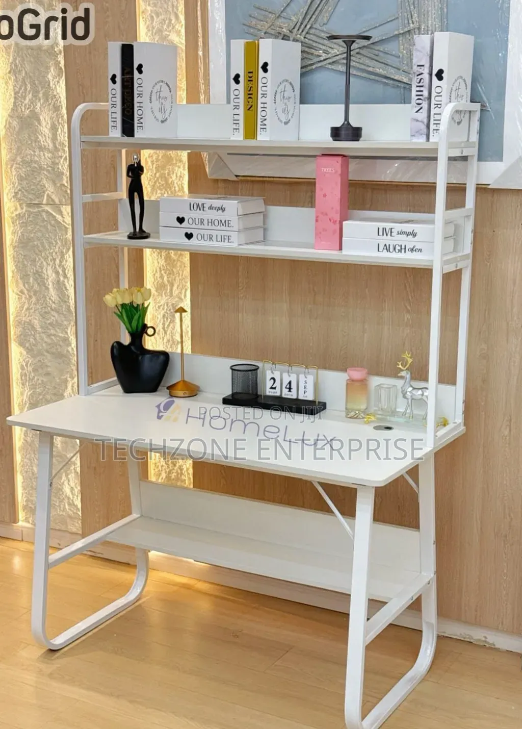 Executive Study Desk Office Table With Book Shelf Combined, White 