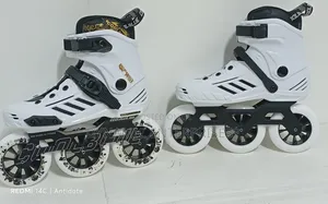 *Black Cool Blue Hard-Boot Inline Speed Skates Featuring a Three-Wheel