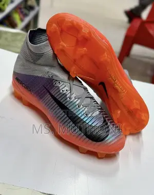 Nike Cool Grey/Orange/Total Crimson" High Sock Soccer Boots ;40-45