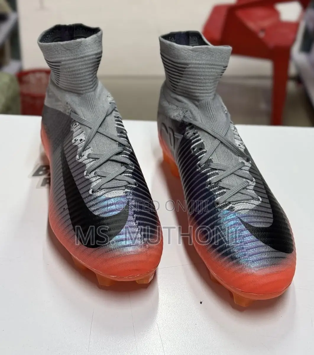 Nike Cool Grey/Orange/Total Crimson" High Sock Soccer Boots ;40-45