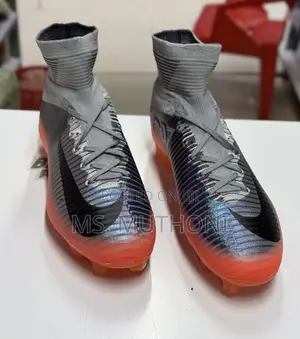 Nike Cool Grey/Orange/Total Crimson" High Sock Soccer Boots ;40-45