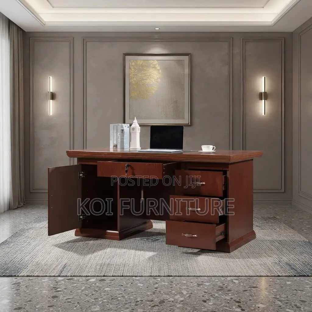 Office Desk; 1.4 Meter Executive Modern Mahogany Home Office Desk