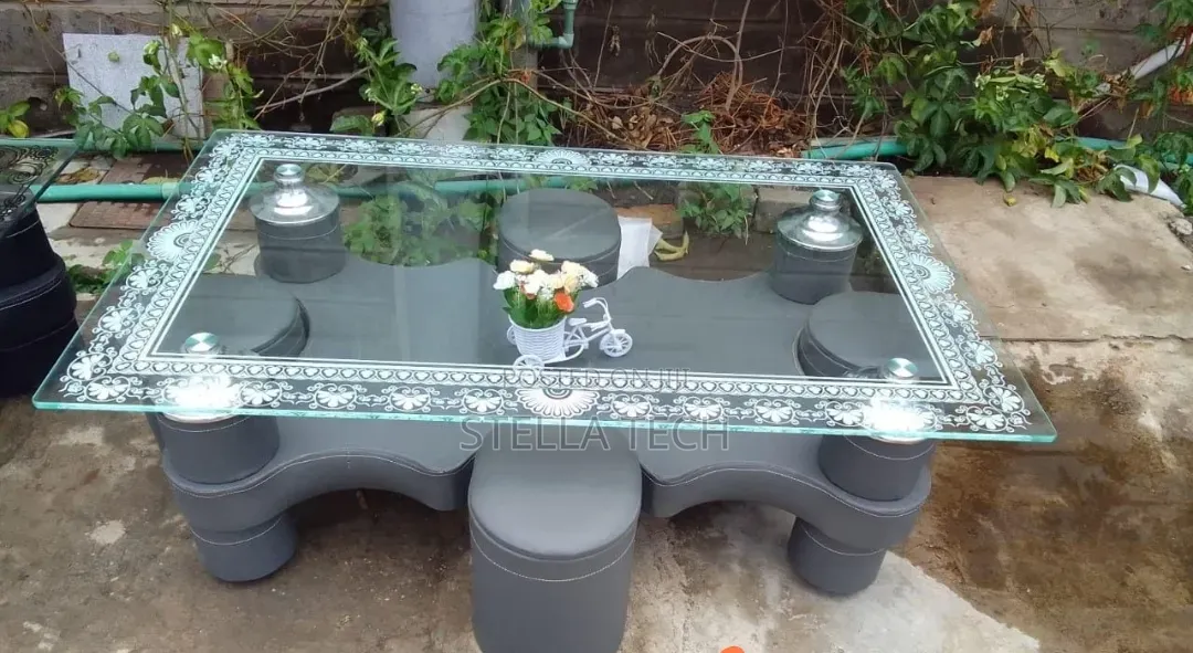 Executive Glass Table With Puff Stool
