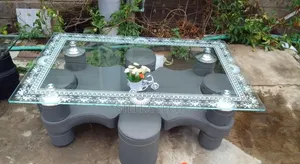Executive Glass Table With Puff Stool