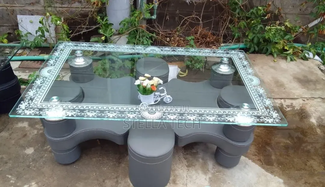 Executive Glass Table With Puff Stool