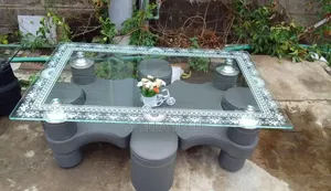 Executive Glass Table With Puff Stool