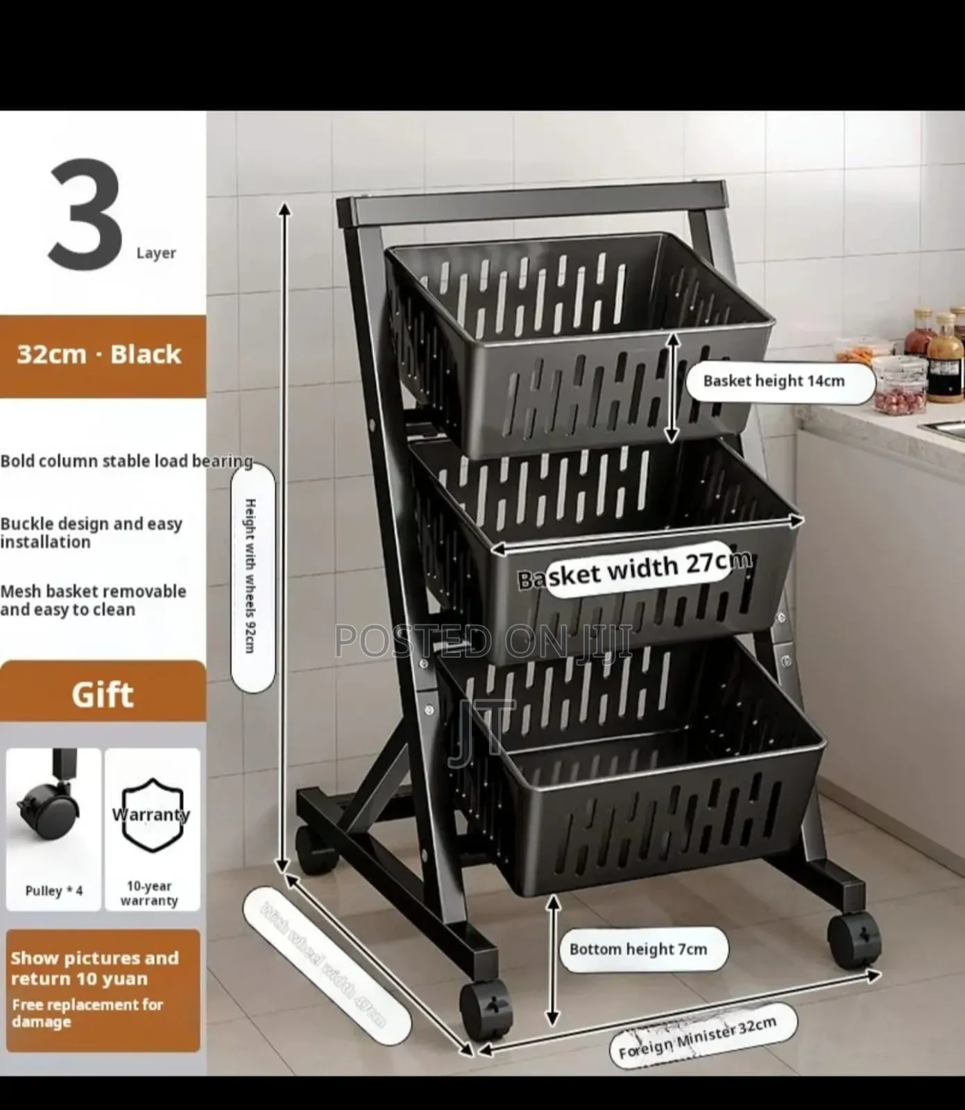 3 Tier Multi- Functional Steel Vegetable Fruit Rack