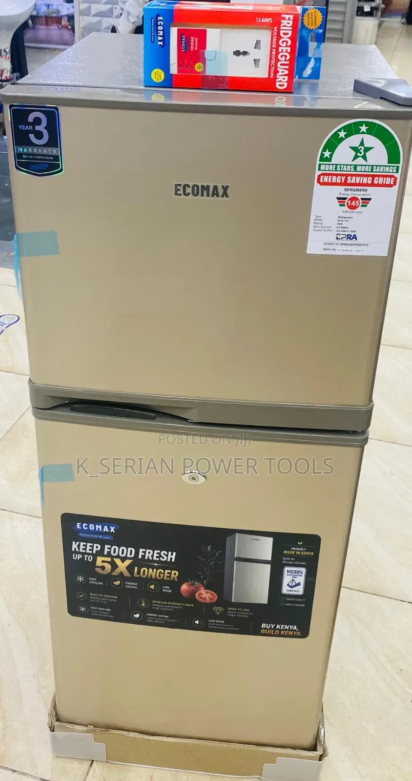 Ecomax 118L Double Door Fridge With Free Fridge Guard