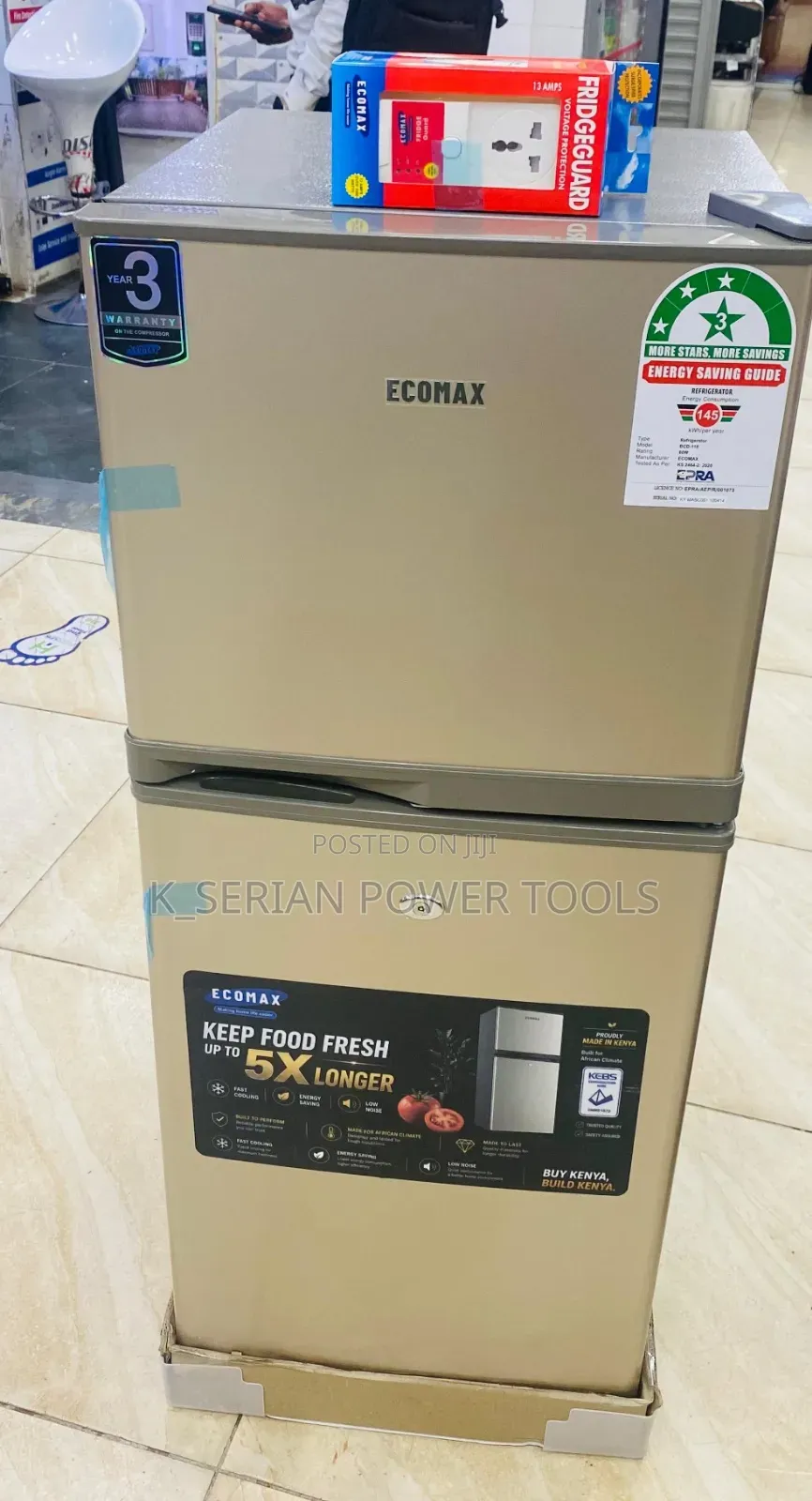 Ecomax 118L Double Door Fridge With Free Fridge Guard