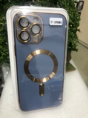 Light Blue MagSafe Case With Metallic Gold Edges iPhone 13 Pro Max.