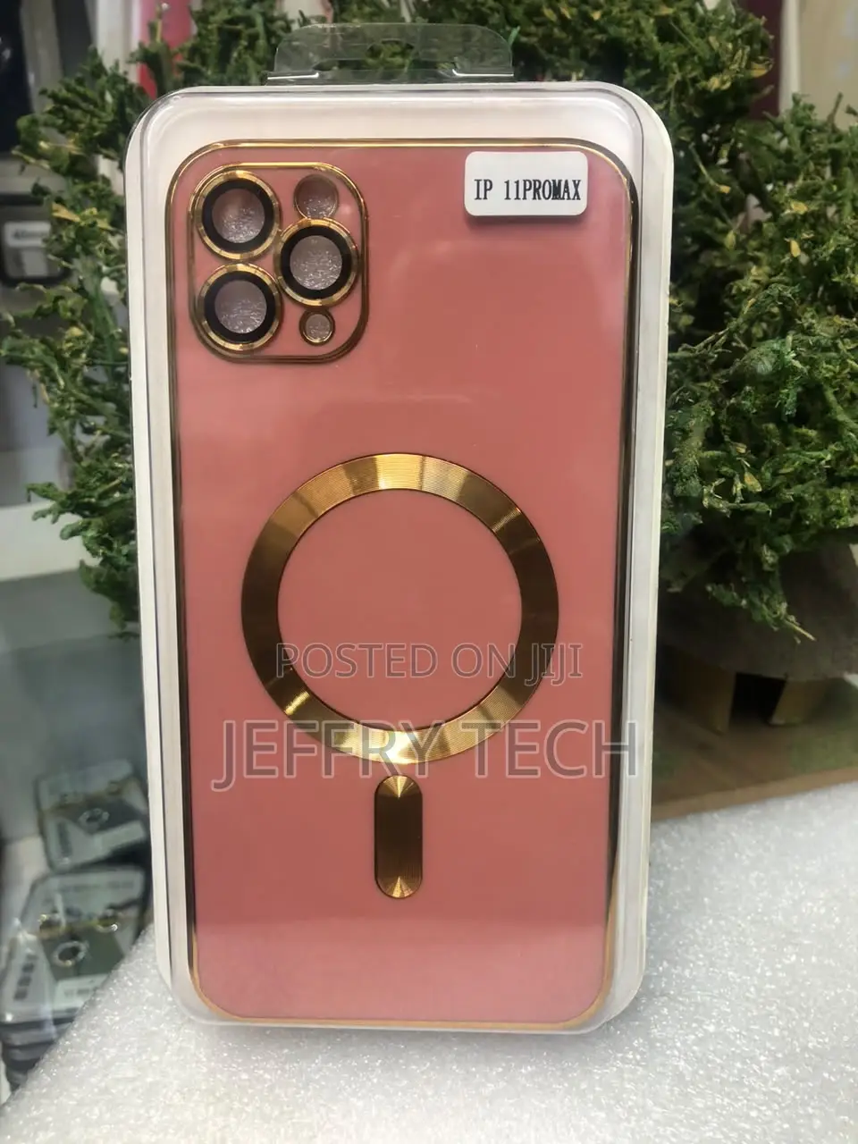 Light Blue MagSafe Case With Metallic Gold Edges iPhone 13 Pro Max.