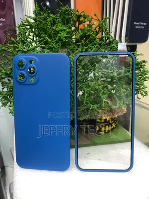 Blue Silicone Back Case for a Smartphone Like the iPhone 12 Pro.