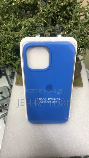Blue Silicone Back Case for a Smartphone Like the iPhone 12 Pro.