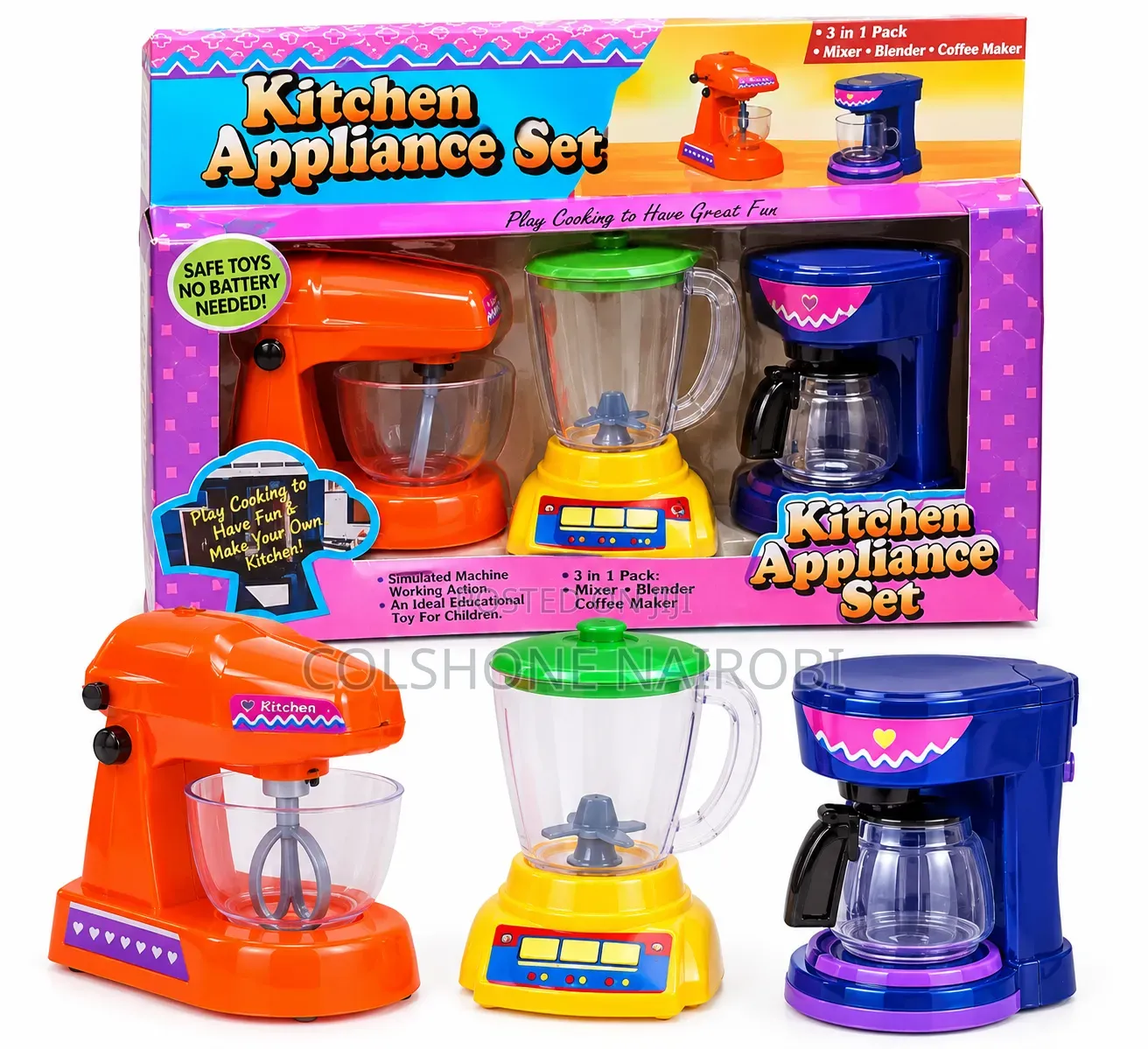 3-in-1 Kids Kitchen Appliance Set – Toy Mixer, Blender Coffee Maker