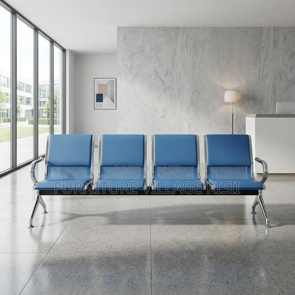 4-Link Blue Padded Office Bench