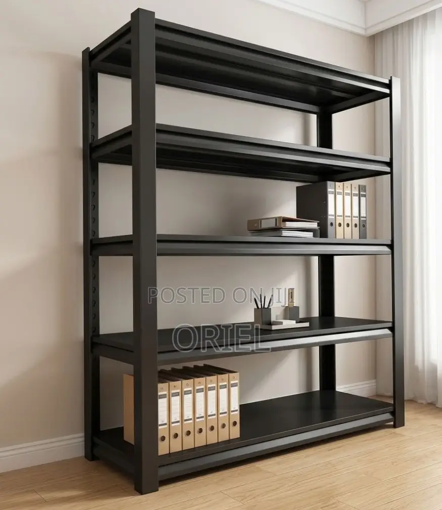 Office Storage Rack ; Black Metallic 5-Tier Storage Rack