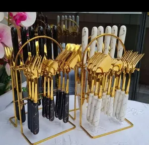 Heavy Marble Gold Cutlery Sets 24 PCS Perfect Excellent Quality