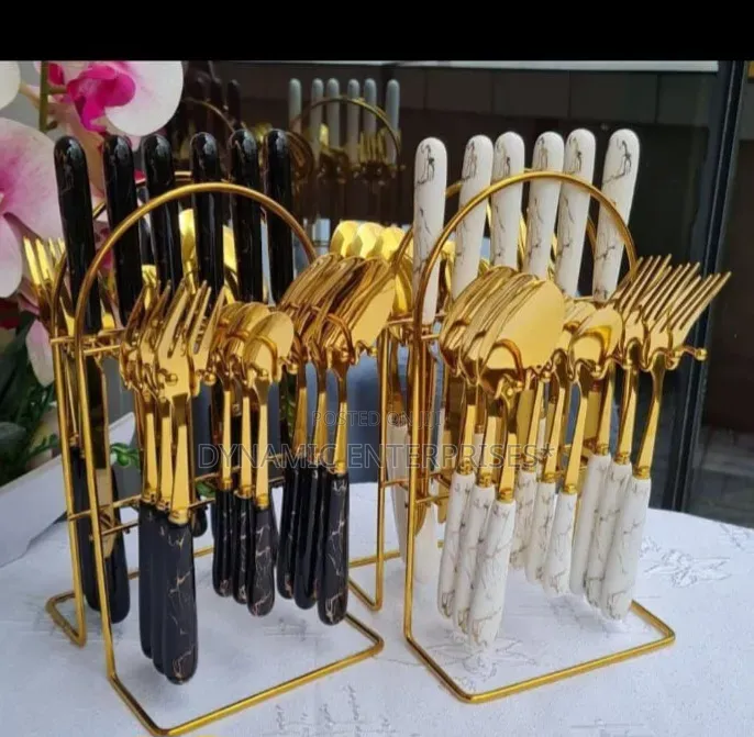 Heavy Marble Gold Cutlery Sets 24 PCS Perfect Excellent Quality